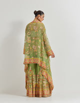 Cross Stitch Embroidered Organza Sharara And Cape Jacket Paired With All Over Hand Embroidered Busteir