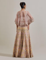 Pink Water Glimmer Sharara Pants Paired With Circular Cape And Embellished Inner