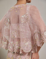 Pink Water Glimmer Sharara Pants Paired With Circular Cape And Embellished Inner