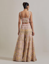 Pink Water Glimmer Sharara Pants Paired With Circular Cape And Embellished Inner
