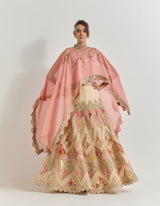 Pink Cape With Skirt With Gota And Cross Stitch Patch Work