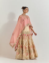 Pink Cape With Skirt With Gota And Cross Stitch Patch Work