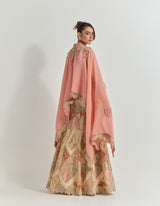 Pink Cape With Skirt With Gota And Cross Stitch Patch Work