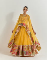 Yellow Cape With Skirt With Hand Work With Gota And Cross Stitch Embroidery