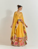 Yellow Cape With Skirt With Hand Work With Gota And Cross Stitch Embroidery