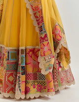 Yellow Cape With Skirt With Hand Work With Gota And Cross Stitch Embroidery