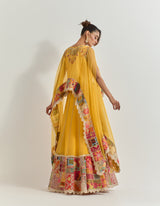 Yellow Cape With Skirt With Hand Work With Gota And Cross Stitch Embroidery