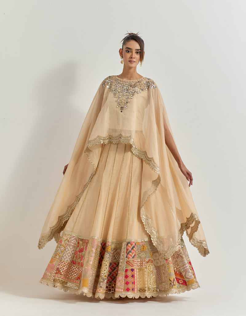 Golden Beige Cape With Skirt