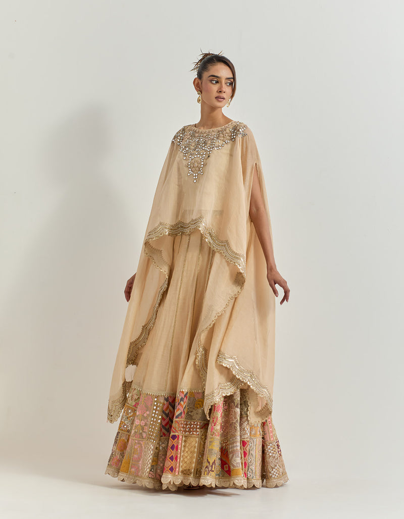 Golden Beige Cape With Skirt