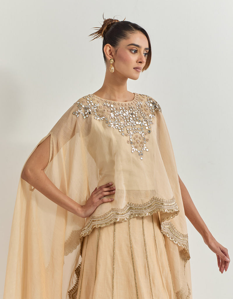 Golden Beige Cape With Skirt