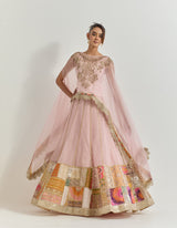 Pink Cape With Skirt With Gota And Cross Stitch Patch Work With Hand Work