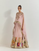 Pink Cape With Skirt With Gota And Cross Stitch Patch Work With Hand Work