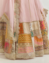 Pink Cape With Skirt With Gota And Cross Stitch Patch Work With Hand Work