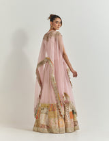 Pink Cape With Skirt With Gota And Cross Stitch Patch Work With Hand Work