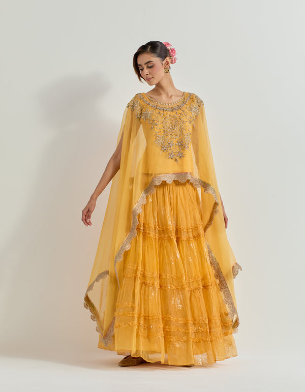 Yellow Raeth Cape With Skirt