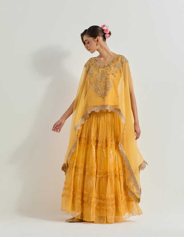 Yellow Raeth Cape With Skirt