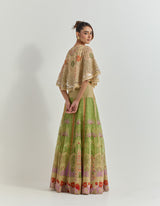 Beige And Green Cape With Skirt