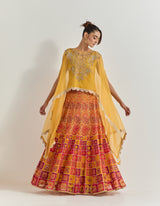 Yellow Cape With Skirt With Hand Work With Cross Stitch Embroidery