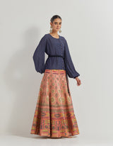 Tissue Embroidered Skirt In Bandhini Motifs Paired With Modal Silk Shirt (Belt Not Included)