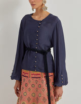 Tissue Embroidered Skirt In Bandhini Motifs Paired With Modal Silk Shirt (Belt Not Included)