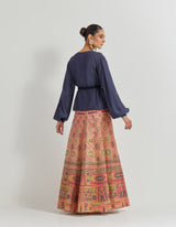 Tissue Embroidered Skirt In Bandhini Motifs Paired With Modal Silk Shirt (Belt Not Included)