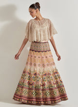 Ivory Organza Hand Embellished Circular Cape Paired With Resham Stitch And Gota Work Embroidered Work