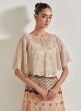 Ivory Organza Hand Embellished Circular Cape Paired With Resham Stitch And Gota Work Embroidered Work