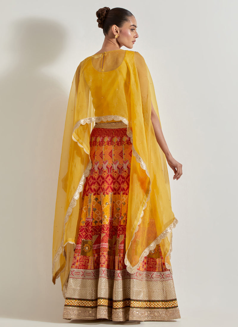 Yellow Sajawat Dupatta Cape Skirt Set