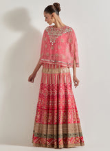 Pink Sajawat Mirror Work Cape Paired With Embroidered Skirt