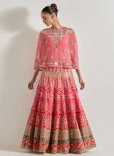 Pink Sajawat Mirror Work Cape Paired With Embroidered Skirt