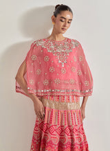 Pink Sajawat Mirror Work Cape Paired With Embroidered Skirt