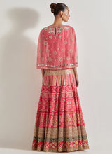 Pink Sajawat Mirror Work Cape Paired With Embroidered Skirt