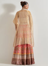 Gold Sajawat Long Tissue Embellished Cape Jacket Paired With Embroidered Skirt