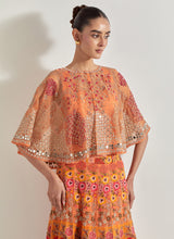 Orange Sajawat Circular Cape Skirt Set