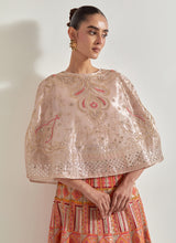 Pink Sajawat Tissue Hand Embellished Cape Paired With Embroidered Skirt
