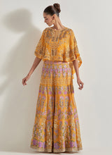 Yellow Sajawat Hand Embellished Circular Cape Paired With Embroidered Organza Sharara