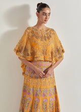 Yellow Sajawat Hand Embellished Circular Cape Paired With Embroidered Organza Sharara