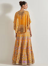 Yellow Sajawat Hand Embellished Circular Cape Paired With Embroidered Organza Sharara