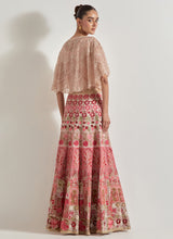 Blush Pink Organza Hand Embellished Circular Cape Paired With Resham Stitch And Gota Work Embroidered Skirt