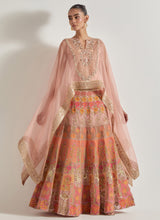 Pink Sajawat Hand Embellished Dupatta Cape And Skirt