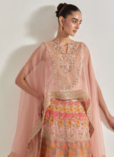 Pink Sajawat Hand Embellished Dupatta Cape And Skirt