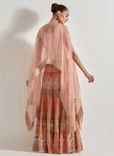 Pink Sajawat Hand Embellished Dupatta Cape And Skirt