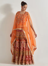 Orange Sajawat Hand Embellished Dupatta Cape And Skirt