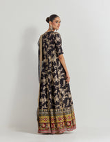 Brocade Anarkali Dress With Embroidered Border In Cross Stitch Emroidery Paired With Organza Silk Embroidered Dupatta