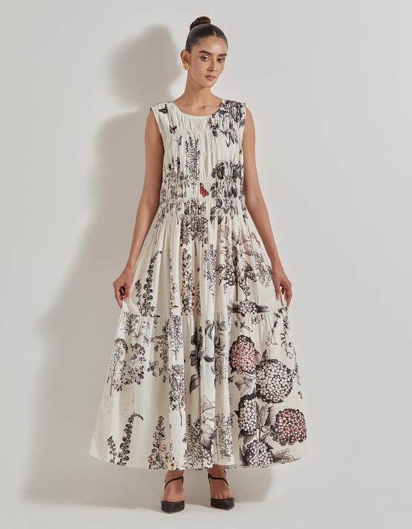 Multicolor Botanical Printed Long Dress