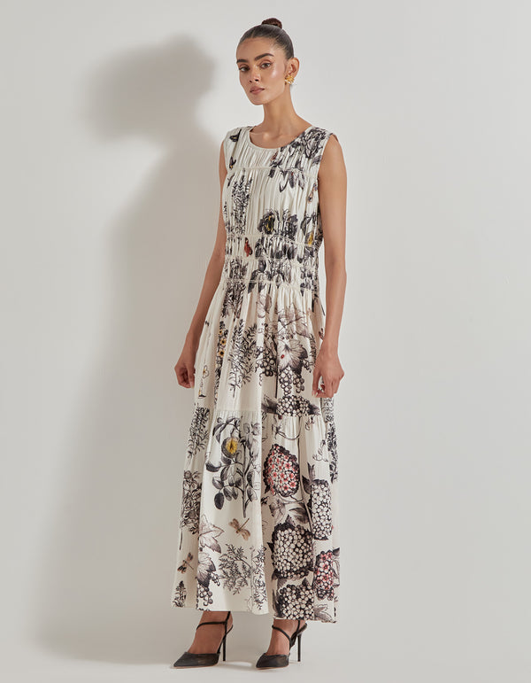 Multicolor Botanical Printed Long Dress