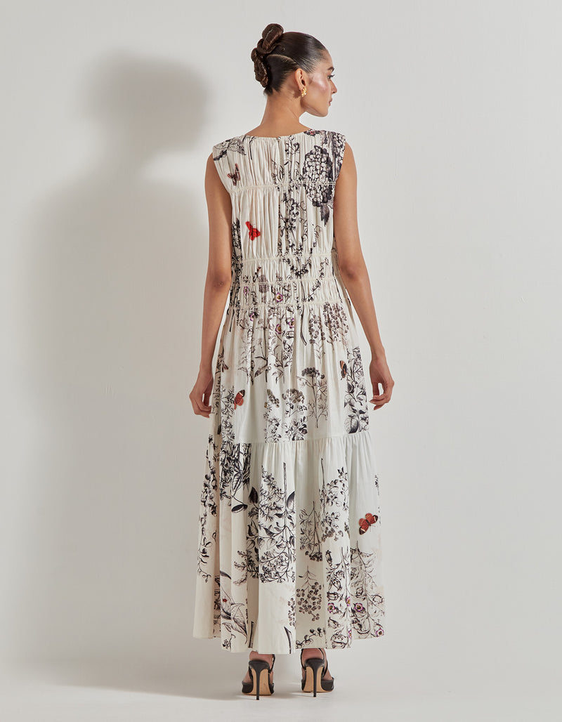 Multicolor Botanical Printed Long Dress