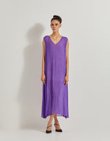 Creeper Natural Crepe Box Pleated Long Dress With Hand Embellished Floral Straps