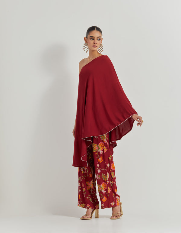 One Shoulder Asymetric Tunic Paired With All Over Embroidered Pants