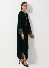 Bottle Green Velvet Cowl Dress Embellished With Sequin Embroidery